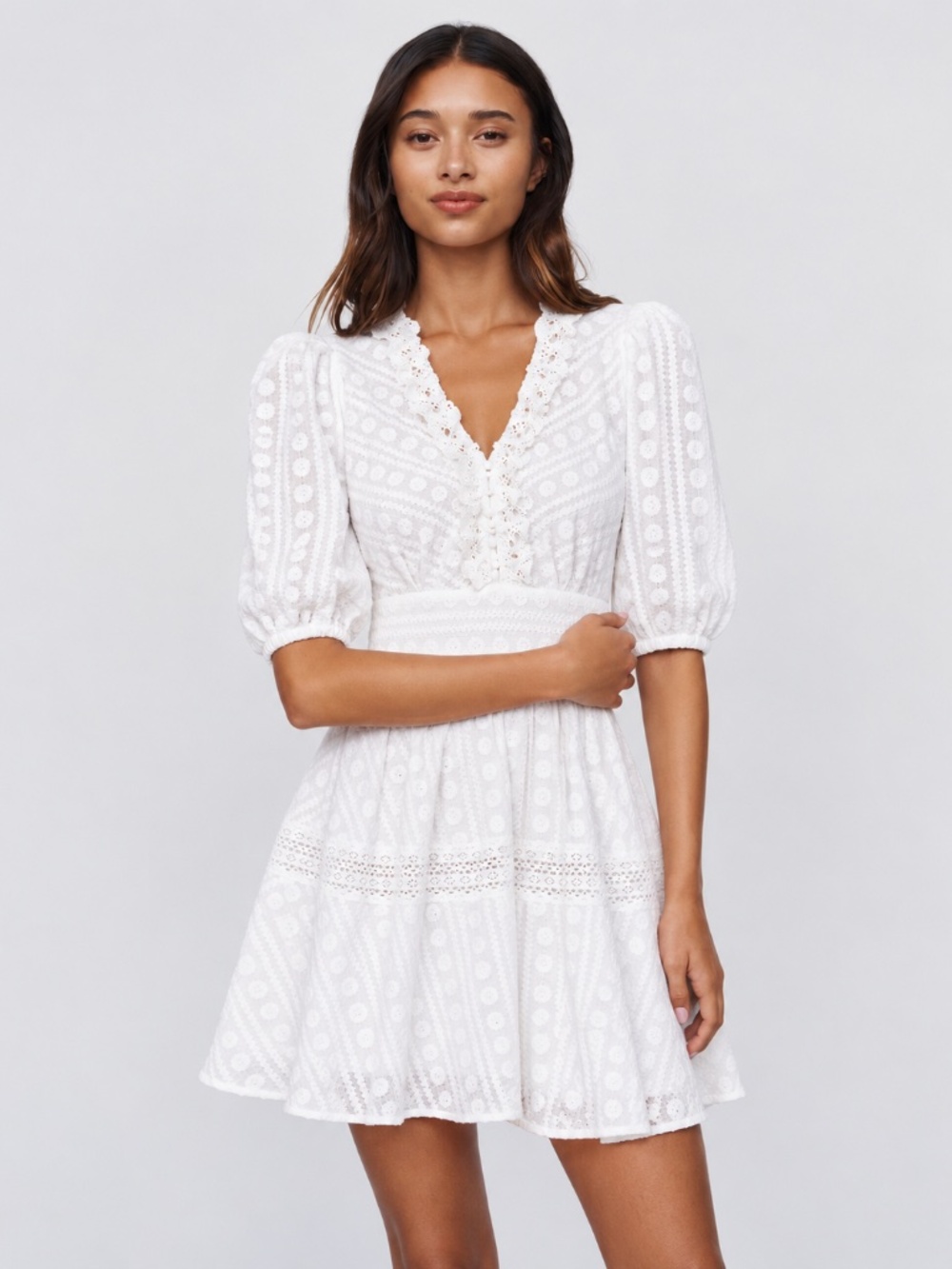 Sandro White Embroidered Eyelet Cotton Fit & Flare Mini Dress FR 34 US 2